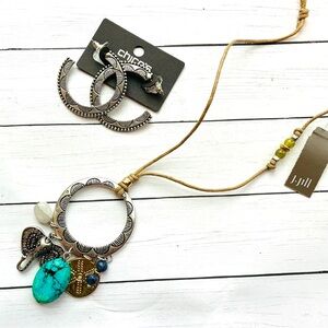 NEW NWT J. Jill Turquoise Elephant Charm Necklace Chico’s Earrings Set $71 Tags